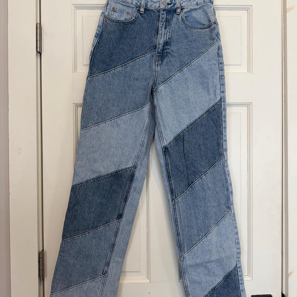 PacSun Denim - PacSun Two-Tone Blue Patchwork Straight-Leg Jeans 90’s Boyfriend Style